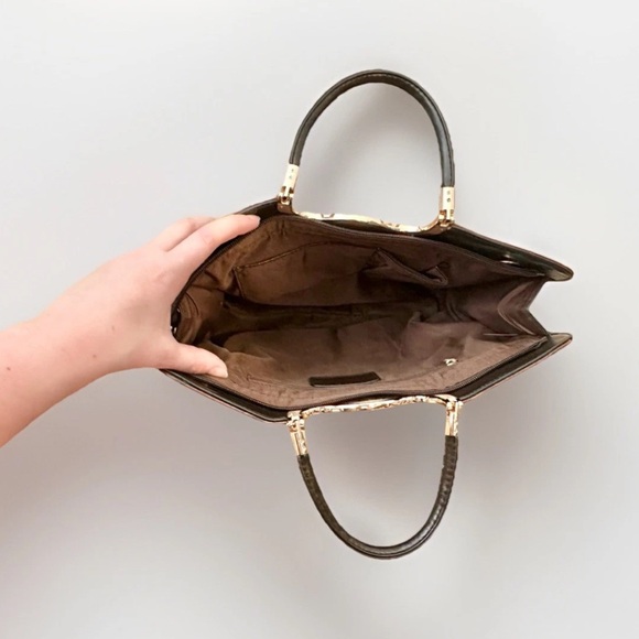 Snakeskin Red Brown Faux Leather Purse Handbag Gold Trim Structured Classy Bag - Picture 5 of 7